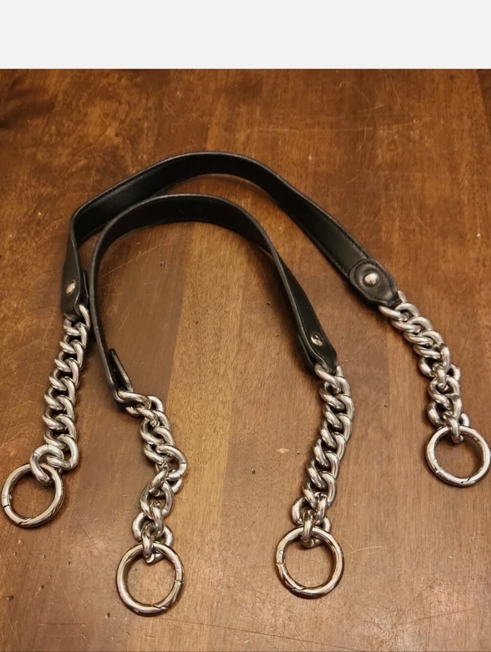 Black Leather and Silver Chain  Handles